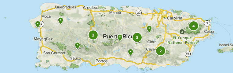 Map of waterfalls in Puerto Rico